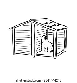 Dog house isolated graphic black white sketch illustration vector