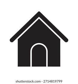 Dog house kennel solid black vector icon isolated white background pet home shelter outdoor building wooden structure symbol design graphic