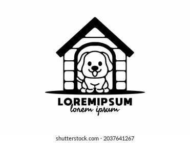 Dog in house line art illustration design