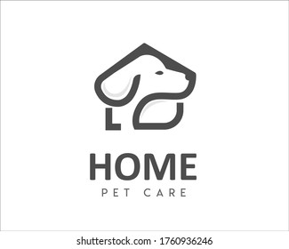 Dog house line art symbol logo design illustration