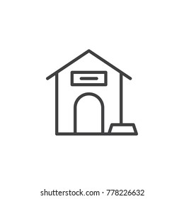 Dog house line icon, outline vector sign, linear style pictogram isolated on white. Kennel symbol, logo illustration. Editable stroke