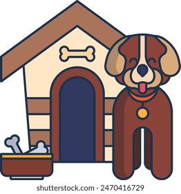 Dog house linear color vector illustration