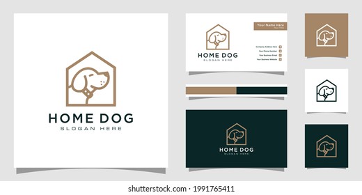 dog house logo with line style and business card