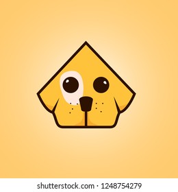 Dog house logo vector isolated on orange background. Dog house flat logo for business card, pet shop, pet care, animal goods store, app and logotype template. Creative art concept, vector illustration