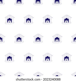 Dog and house on white background, Dog seamless pattern.	