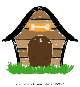 Dog house with paint brush strokes on white background