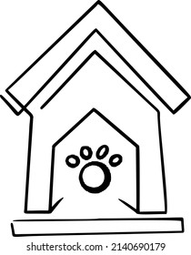Dog house with paw print hand draw vector illustration art