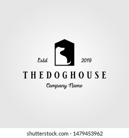 dog house pet home logo vintage vector illustration design