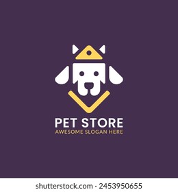 Dog house pet store logo hipster retro vintage vector illustration. Square dog as pet store brand identity template.