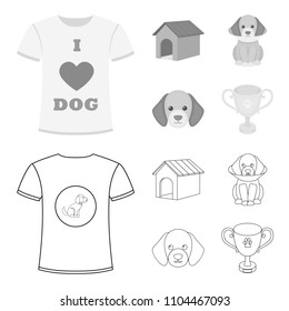 Dog house, protective collar, dog muzzle, cup. Dog set collection icons in outline,monochrome style vector symbol stock illustration web.
