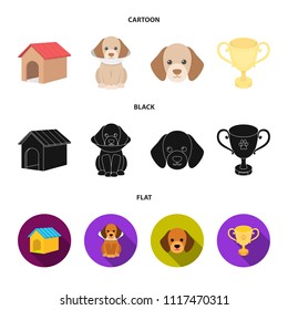 Dog house, protective collar, dog muzzle, cup. Dog set collection icons in cartoon,black,flat style vector symbol stock illustration web.