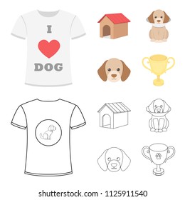 Dog house, protective collar, dog muzzle, cup. Dog set collection icons in cartoon,outline style vector symbol stock illustration web.