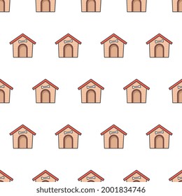 Dog House Seamless Pattern On A White Background. Animal House Theme Vector Illustration