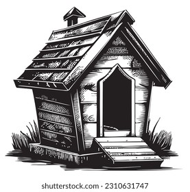 Dog house sketch, hand drawn in doodle style illustration