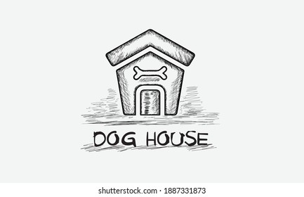 Dog house sketch, line art, illustration for using web, infographics, and mobile on white background