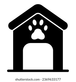Dog house solid icon. Dog box with paw mark vector illustration isolated on white. Animal cabin glyph style design, designed for web and app. Eps 10