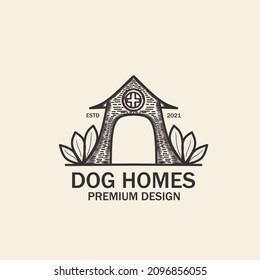 Dog house Vintage Logo illustration design, classic unique dog house, minimalist and simple style.