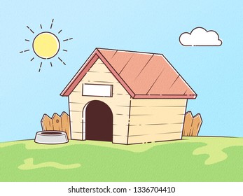 Dog house watercolor pastel colored vector cartoon illustration