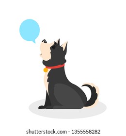 Dog howl. Animal sitting and howling loud. Pet with a dark fur and short tail. Sad puppy. Isolated vector illustration in cartoon style