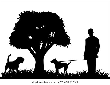 Dog and Human on Forest Silhouette Illustrations 