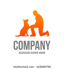 Dog And Human silhouette Logo Template On White Background