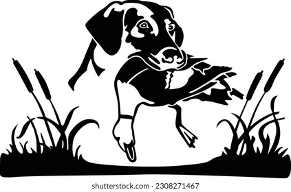 Dog Hunting Duck (Editable) - Vector Illustration