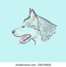 dog husky head, pixel art style