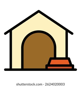 Dog hut icon outline vector. Pet house. Puppy kennel color flat