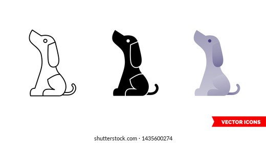 Dog icon of 3 types: color, black and white, outline. Isolated vector sign symbol.