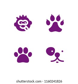 dog icon. 4 dog set with goofy, paw, wolf and pet vector icons for web and mobile app
