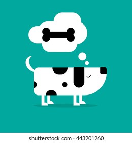 Dog icon cartoon  thinking about bone