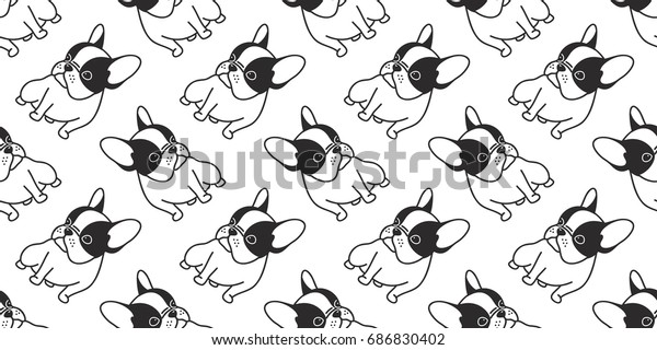 シームレスなパターンの背景に犬のアイコンフランスのブルドッグイラストベクター画像壁紙 のベクター画像素材 ロイヤリティフリー