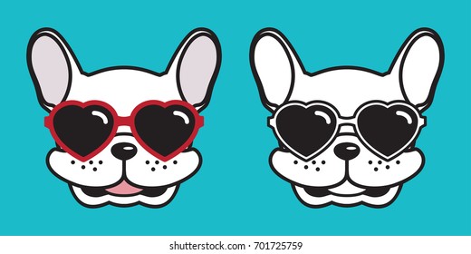 dog icon french bulldog smile heart sunglasses vector illustration