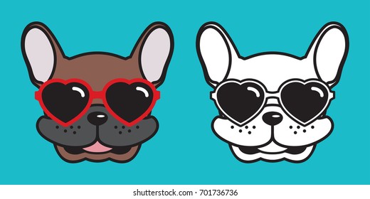 dog icon french bulldog smile heart sunglasses vector illustration brown