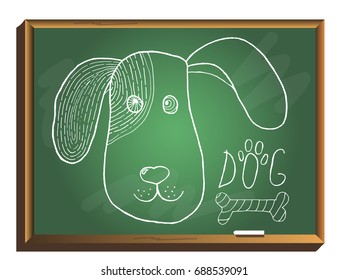 Dog icon on chalkboard. Vector illustration.
