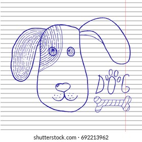 Dog icon on copybook background. Vector illustration.