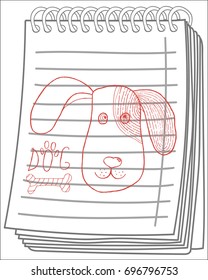 Dog icon on notebook background. Vector illustration.