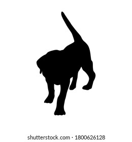 Hundesymbol auf weißem Hintergrund. Silhouette Vektordesign.