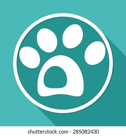 dog icon on white circle with a long shadow