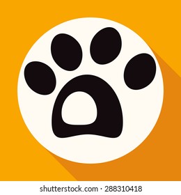 dog icon on white circle with a long shadow