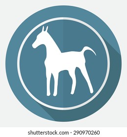 dog icon on white circle with a long shadow