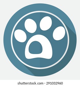 dog icon on white circle with a long shadow