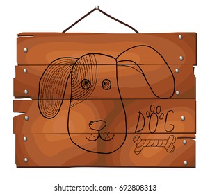 Dog icon on wooden plank background. Vector illustration.