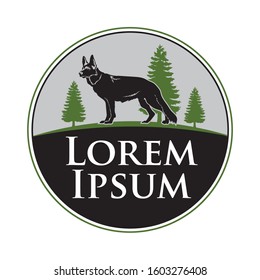 Dog icon and pine tree, good for dog training and care logo