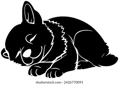 dog icon or puppy logo of sleep illustration dream for bedroom with animal silhouette and relax shape night as rest to bedtime cozy vector bed background blanket art comfort of pillow time