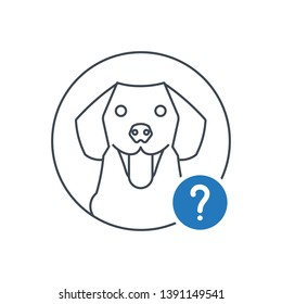 Dog icon with question mark. Labrador retriever icon and help, how to, info, query symbol