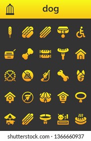 dog icon set. 26 filled dog icons.  Simple modern icons about  - Corndog, Bird cage, Hot dog, Collar, Disability, Pet, Bone, Sausage, house, Hamster ball, No poop, Hunting