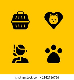 dog icon set. animal carrier, pawprint and cat vector icon for graphic design and web