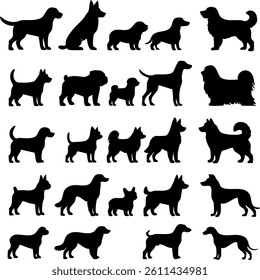 Dog icon set. breed illustration sign collection. pet symbol. Dog's black silhouettes set. dog silhouettes on white background.