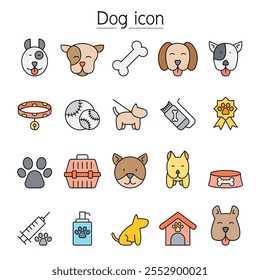 Dog icon set in color line style